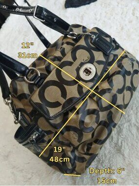 Coach Optic Signature C Baby Diaper Bag Tote Khaki Black Leather F14732